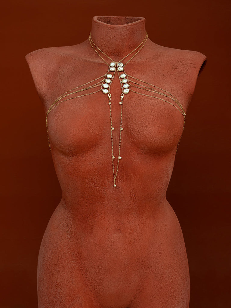 Womb Pearl Body Chain - Goldish