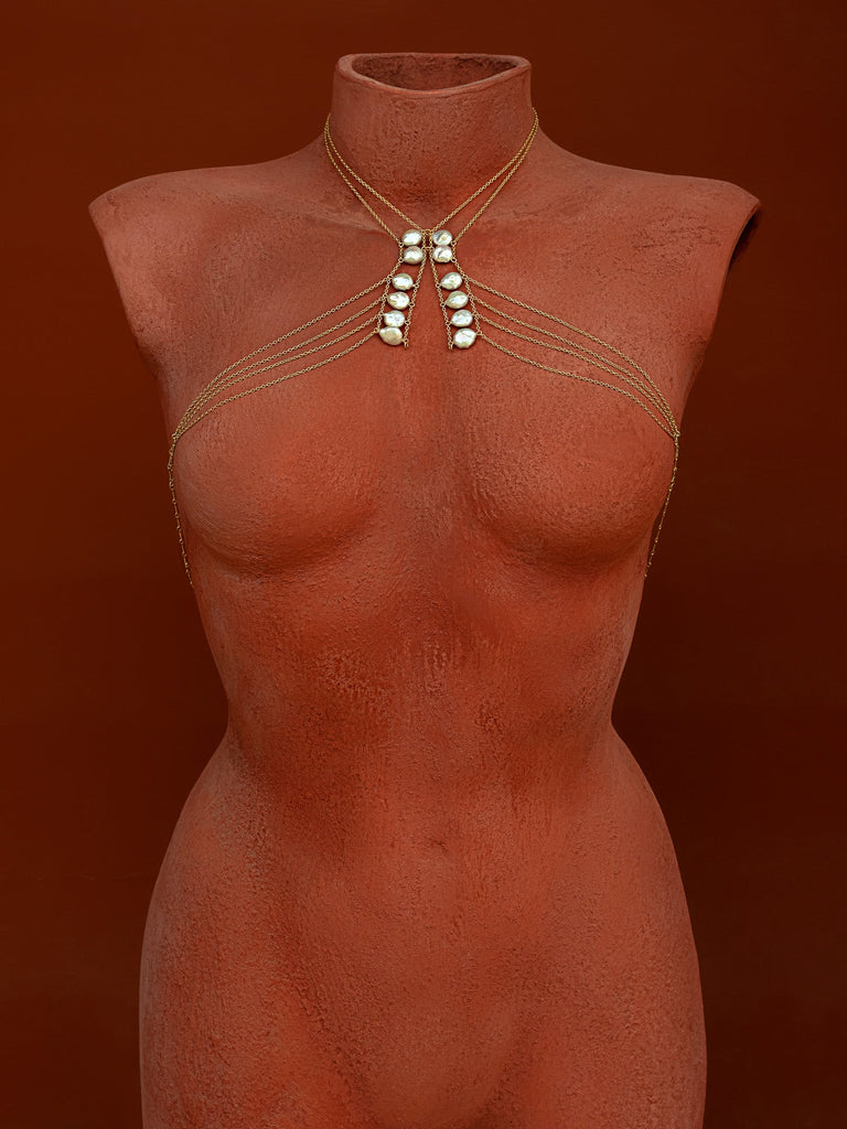 Womb Pearl Body Chain - Goldish