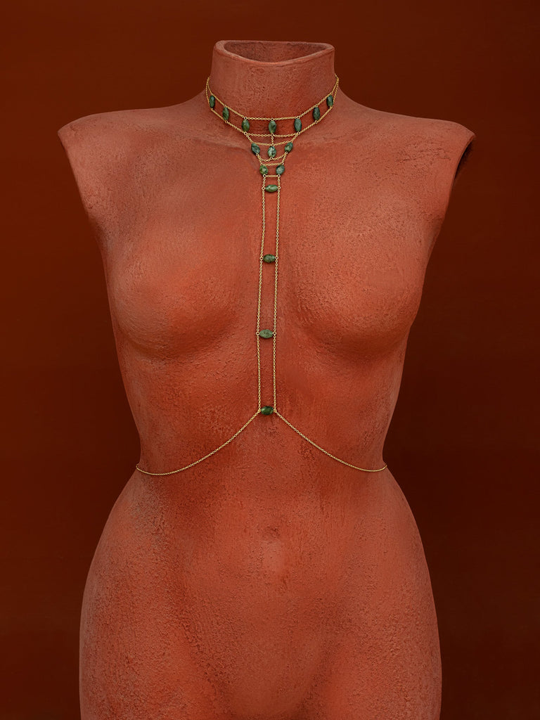 Tree of Life Choker Gemstone Body Chain - Goldish