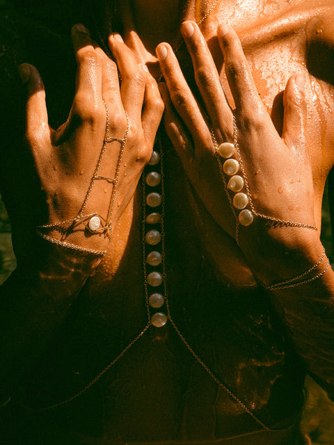 Ladders to Bliss Pearl Hand Chain - Goldish