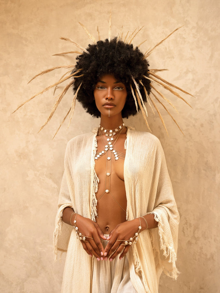 Tree of Life Choker Pearl Body Chain - Goldish