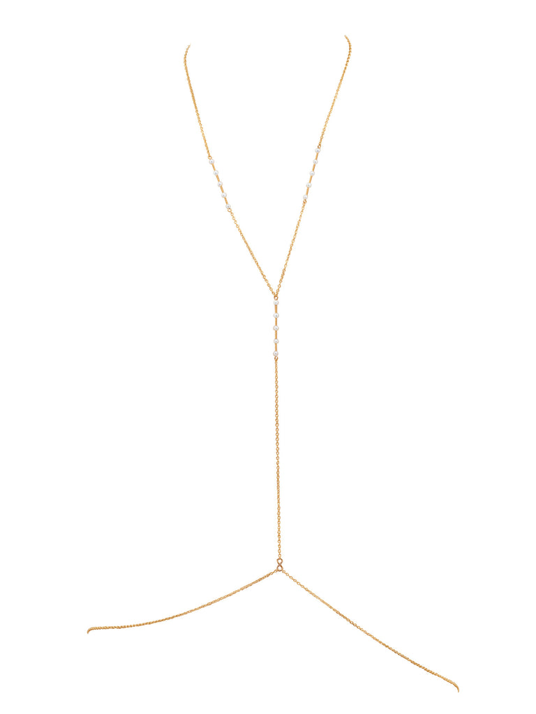 Simplicity Balancing Bars Pearl Body Chain - Goldish