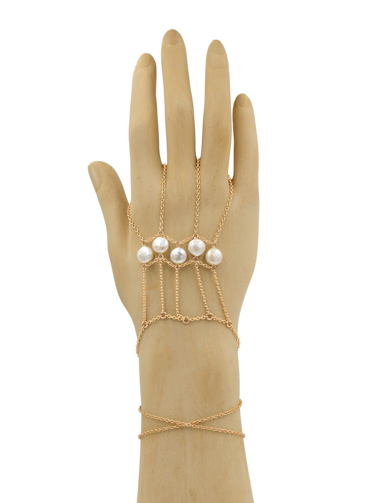 Lion's Gate Pearl Hand Chain - Goldish