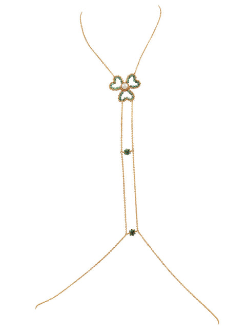 3 Petal Trinity Heart Flower Gemstone Body Chain - Goldish
