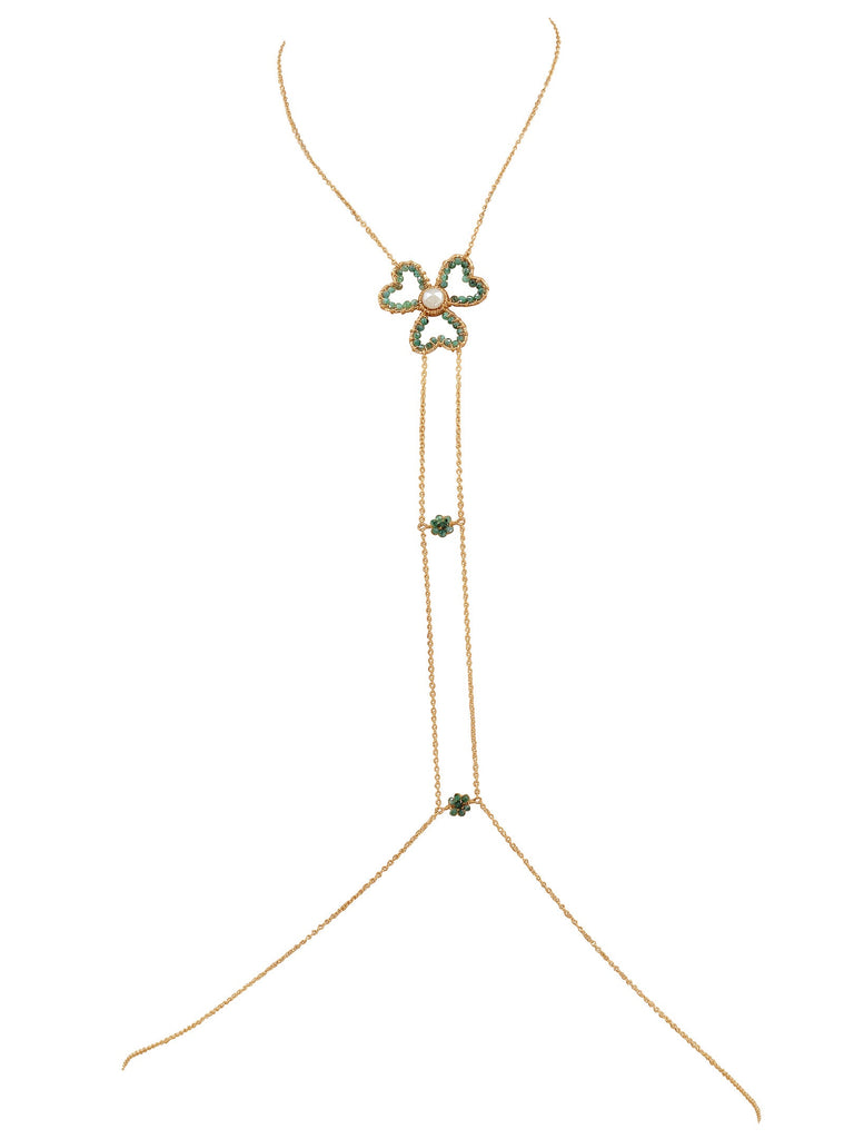 3 Petal Trinity Heart Flower Gemstone Body Chain - Goldish