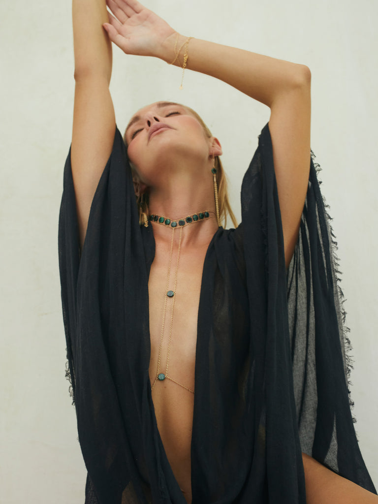 Crown Choker Circle Stone Body Chain - Goldish