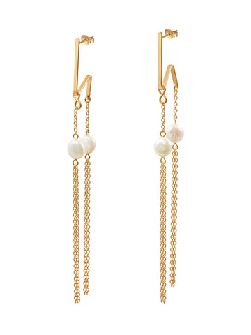 Doublicious Large Pearl Earring - Goldish