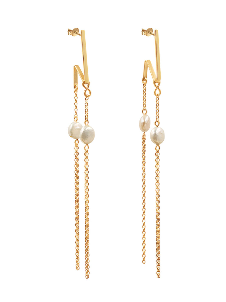 Doublicious Large Pearl Earring - Goldish
