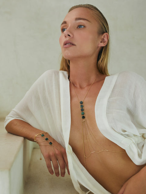 Heart Chakra Circle Stone Body Chain - Goldish