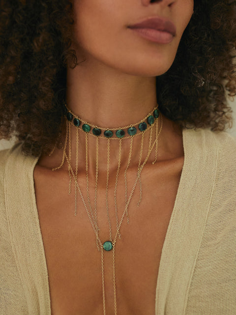 Waterfall Choker Circle Stone - Goldish