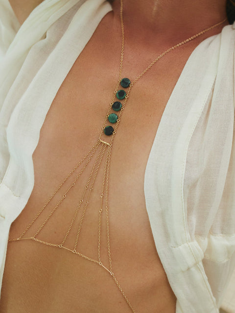 Heart Chakra Circle Stone Body Chain - Goldish