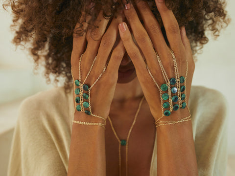 Triple Ladders to Bliss Circle Stone Hand Chain - Goldish