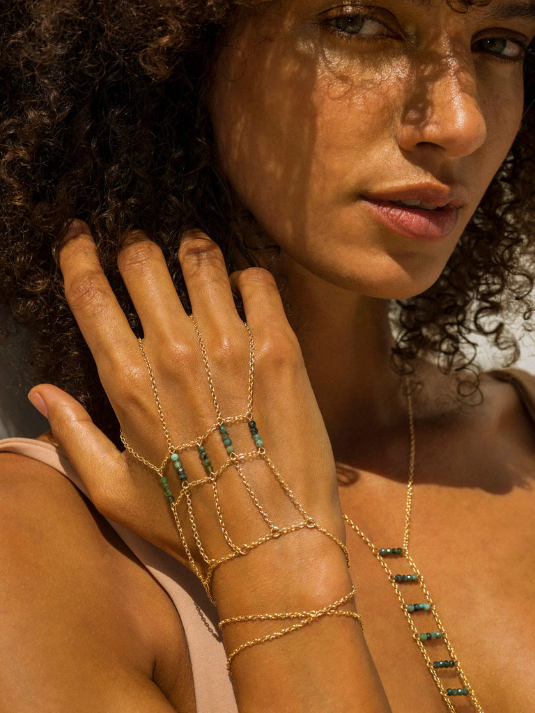 Lion's Gate Gemstone Hand Chain - Goldish