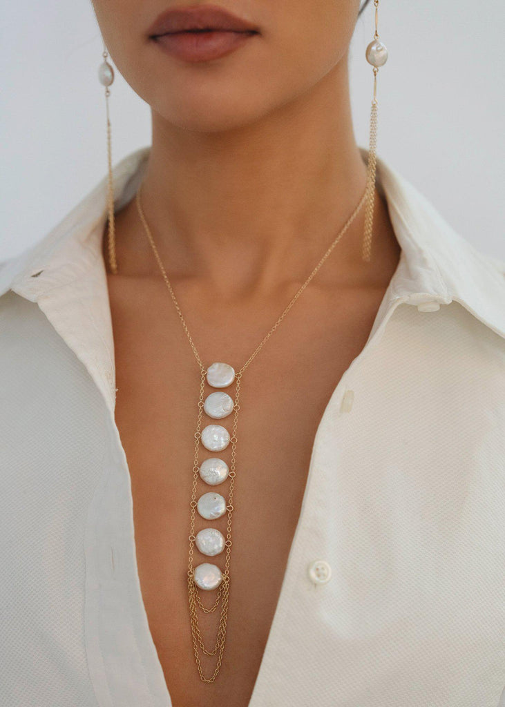 Pearl 7 Chakra Necklace - Goldish