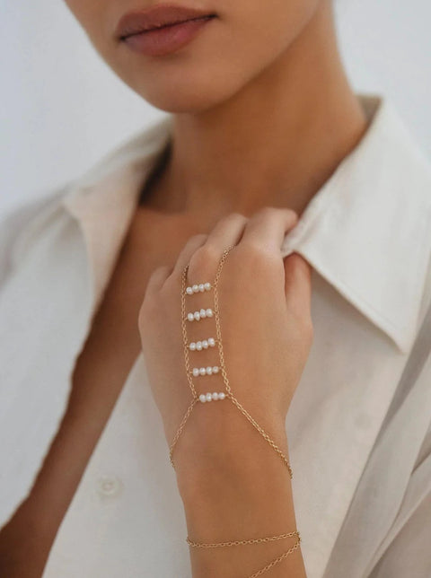 Ladders to Bliss Pearl Hand Chain - Goldish
