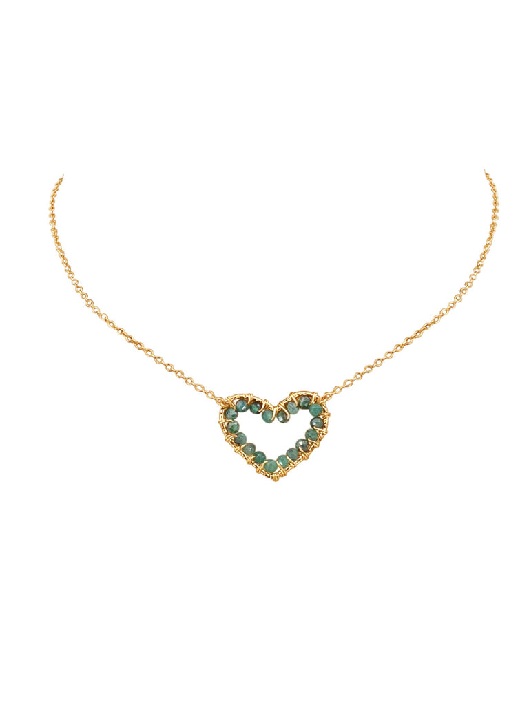 Heart Gemstone Choker Necklace - Goldish