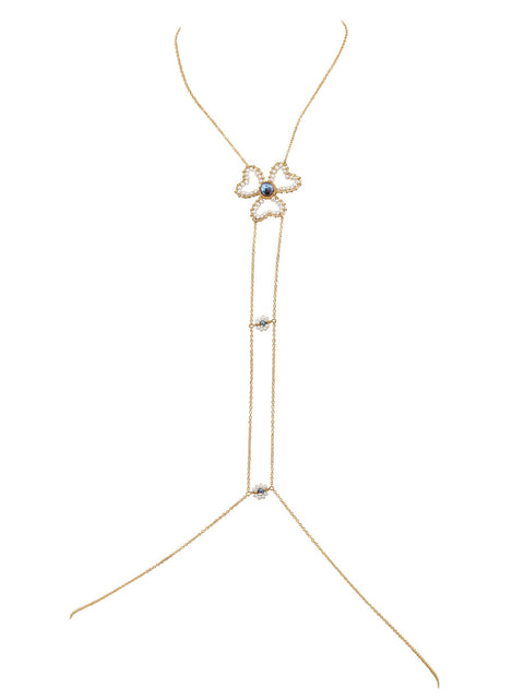 3 Petal Trinity Heart Flower Gemstone Body Chain - Goldish