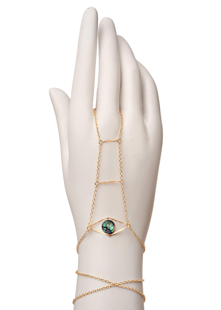 Abalone Cupid's Eye Handchain - Goldish