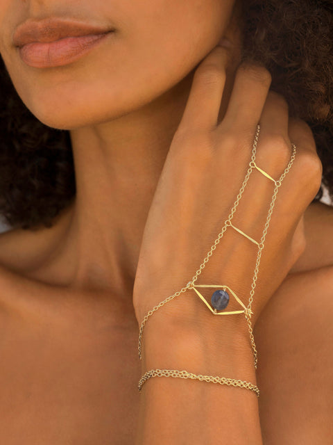 Gemstone Cupid's Eye Handchain - Goldish