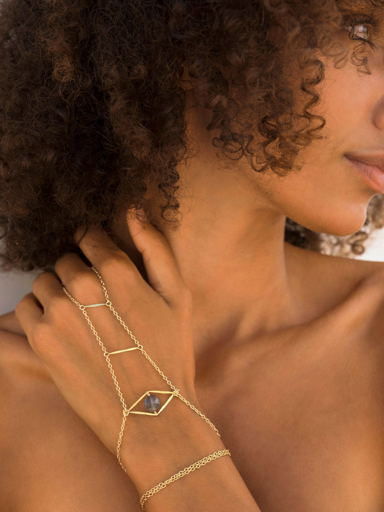 Gemstone Cupid's Eye Handchain - Goldish