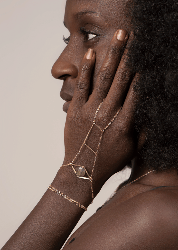 Gemstone Cupid's Eye Handchain - Goldish