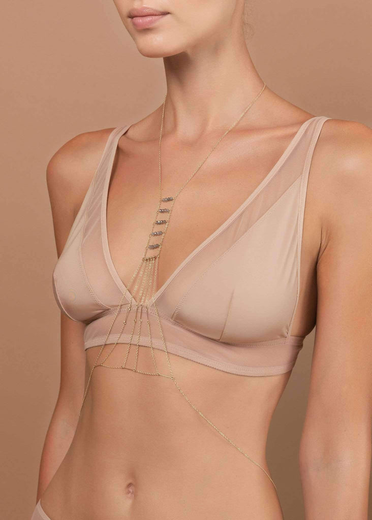 Gemstone Beaded Heart Chakra - Goldish