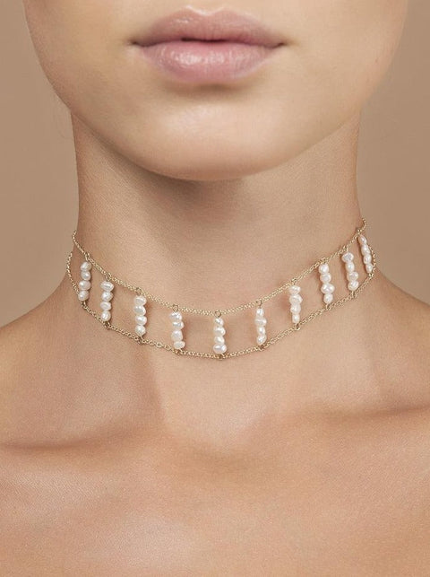 Ladders to Bliss Pearl Choker - Goldish