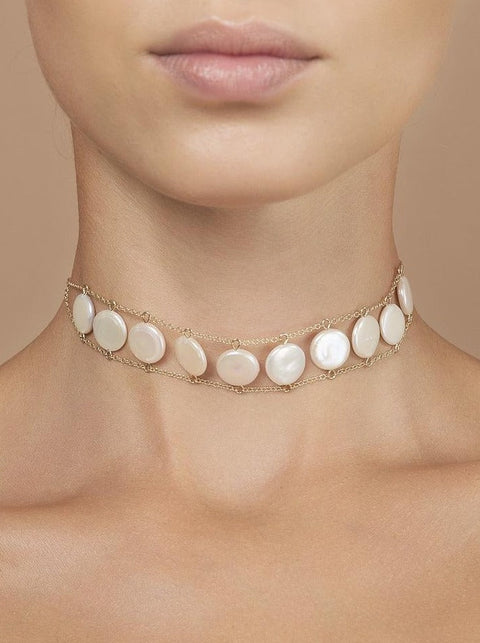 Ladders to Bliss Pearl Choker - Goldish