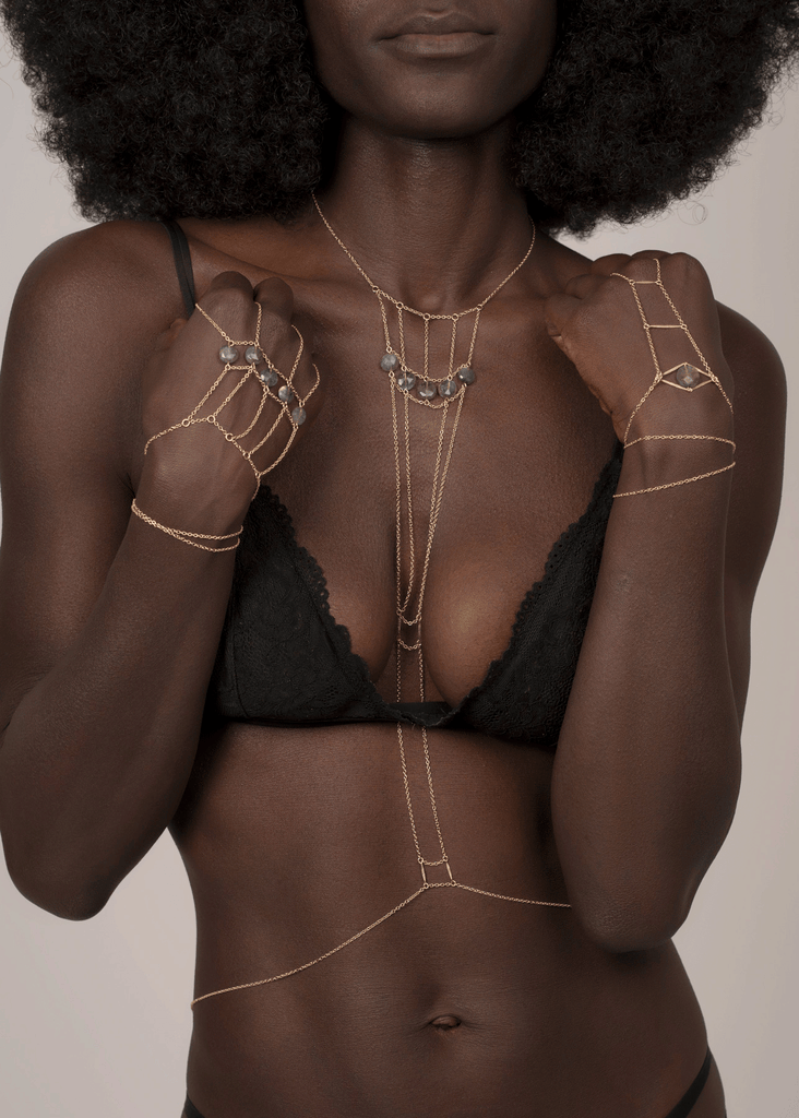 Gemstone Lion's Gate Handchain - Goldish