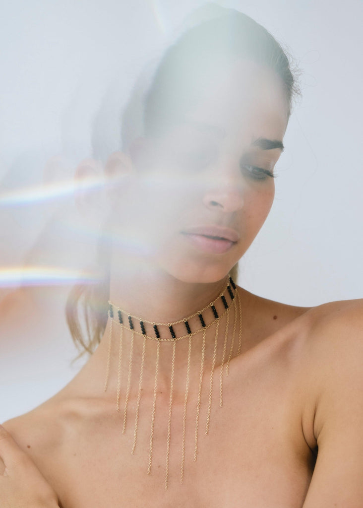 Gemstone Waterfall Choker - Goldish
