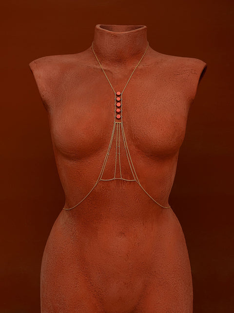 Heart Chakra Circle Stone Body Chain - Goldish
