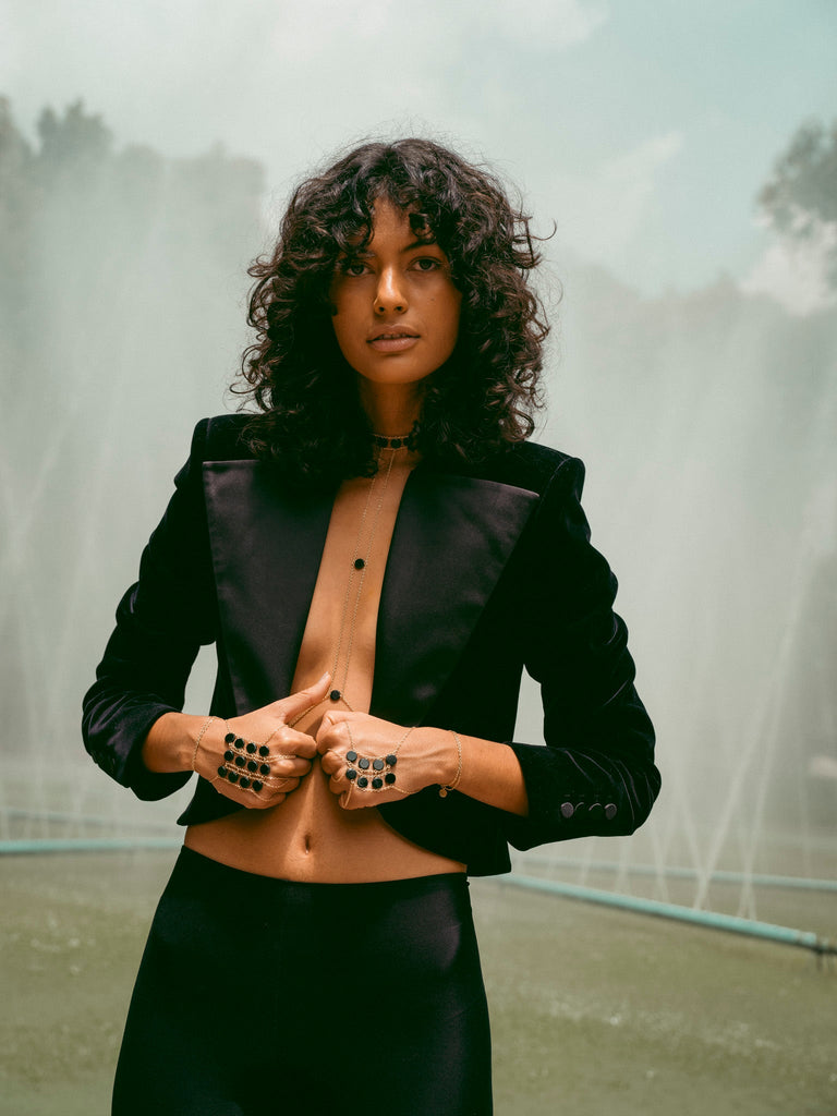 Double Ladders to Bliss Circle Stone Hand Chain - Goldish