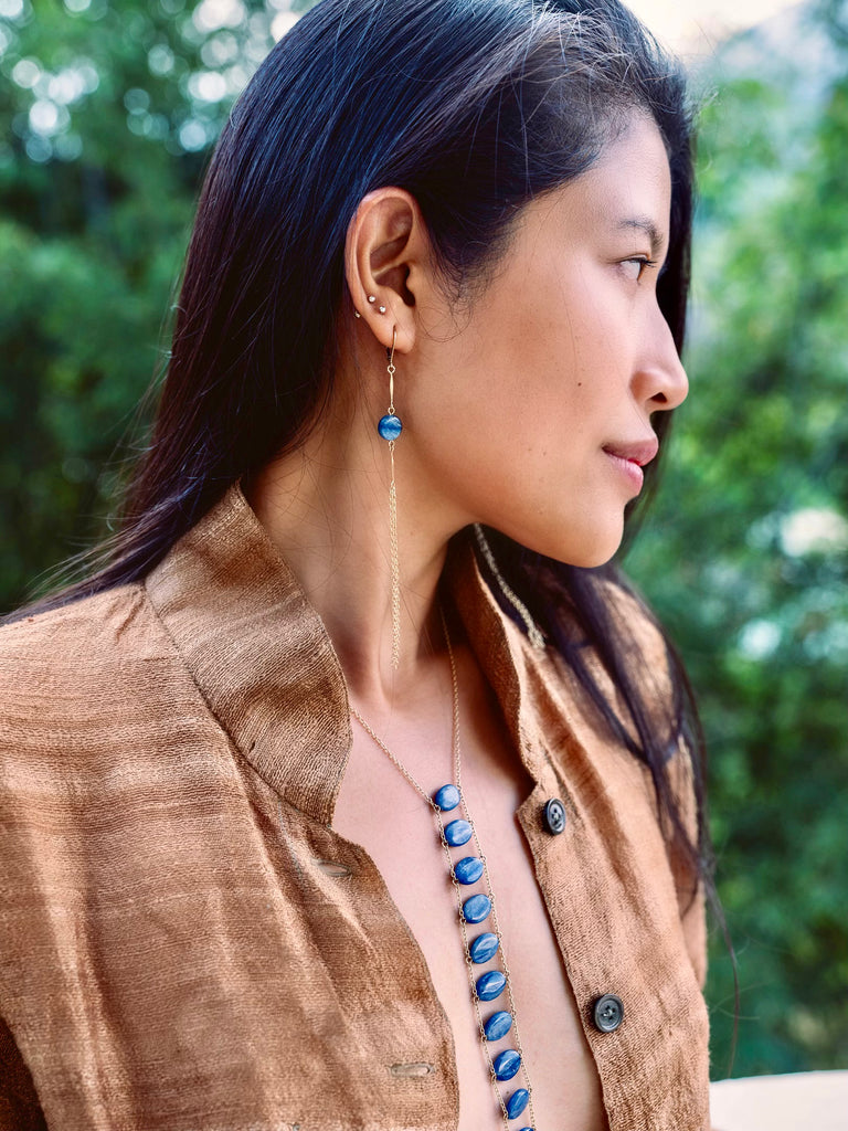 Tassel Gemstone Earring - Goldish