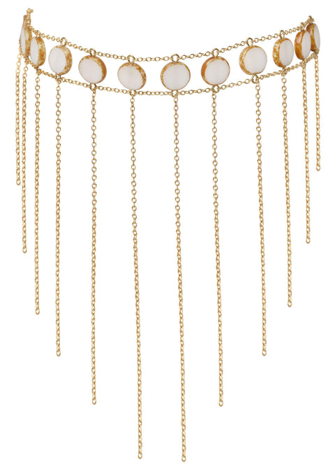 Circle Stone Waterfall Choker - Goldish