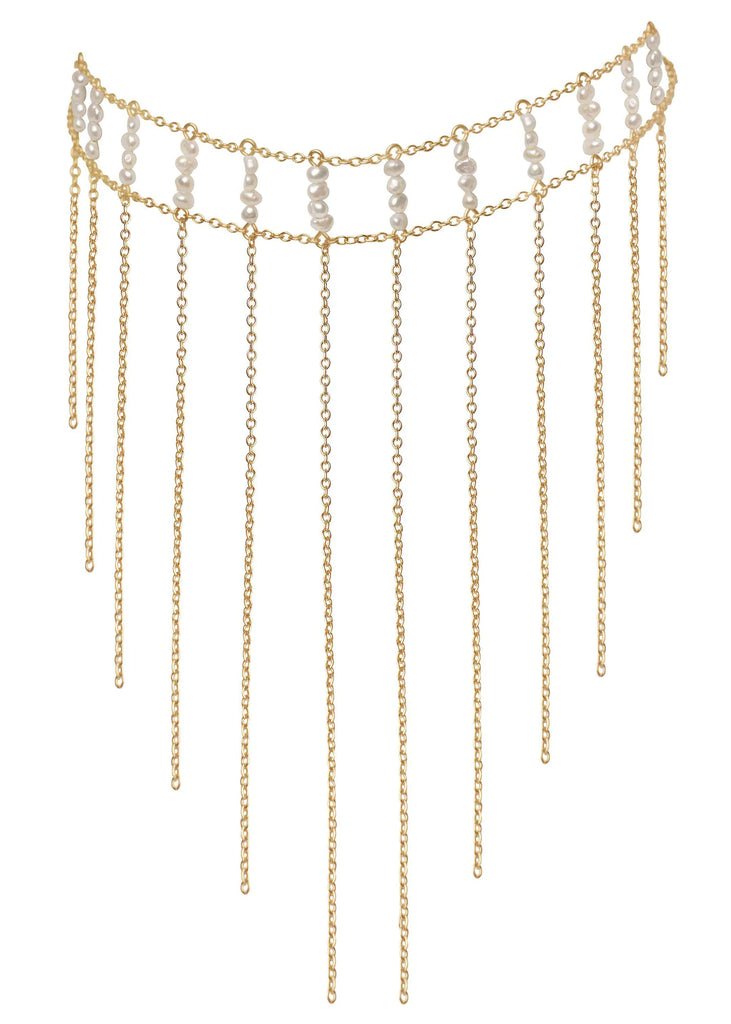 Waterfall Pearl Choker - Goldish