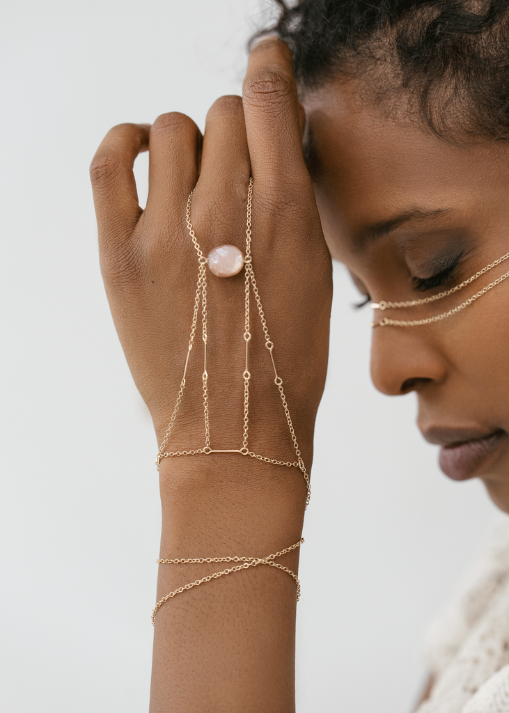 Gemstone Manifestation Point Handchain - Goldish