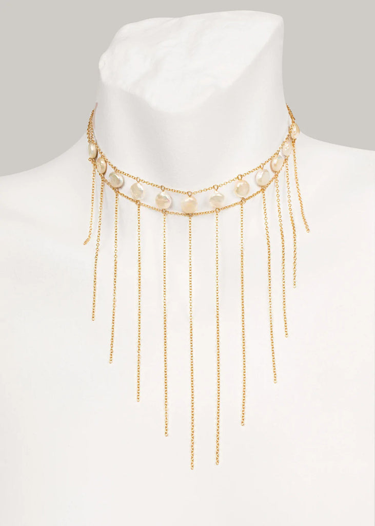 Waterfall Pearl Choker - Goldish