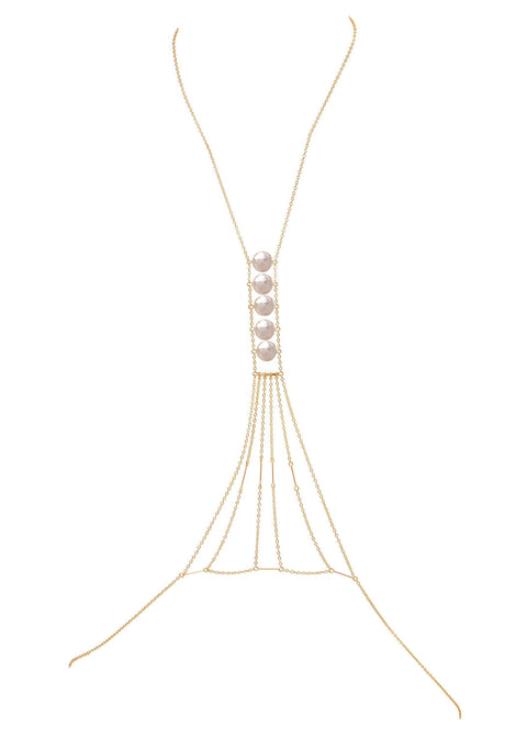 Pearl Heart Chakra Bodychain - Goldish