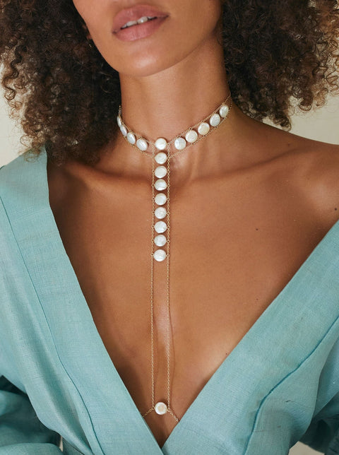 Pearl Queen Crown Choker - Goldish
