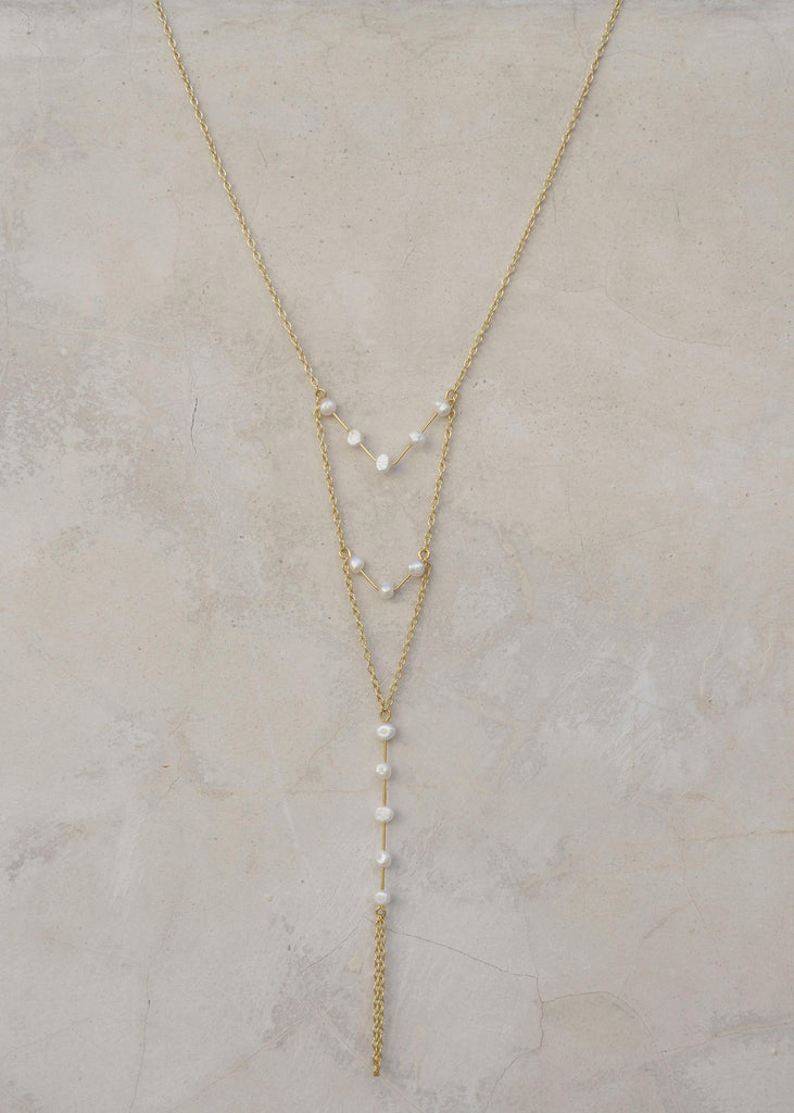 Triple Layered V Necklace - Goldish
