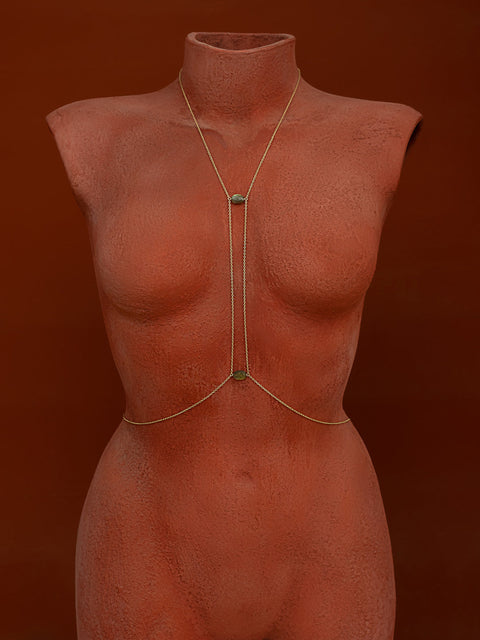 Center Point Gemstone Body Chain - Goldish
