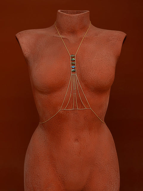 Heart Chakra Gemstone Body Chain - Goldish