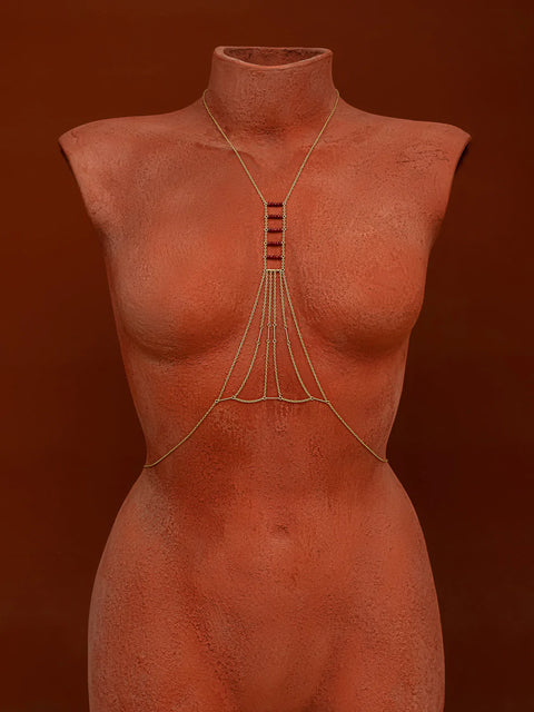 Heart Chakra Beaded Gemstone Body Chain - Goldish