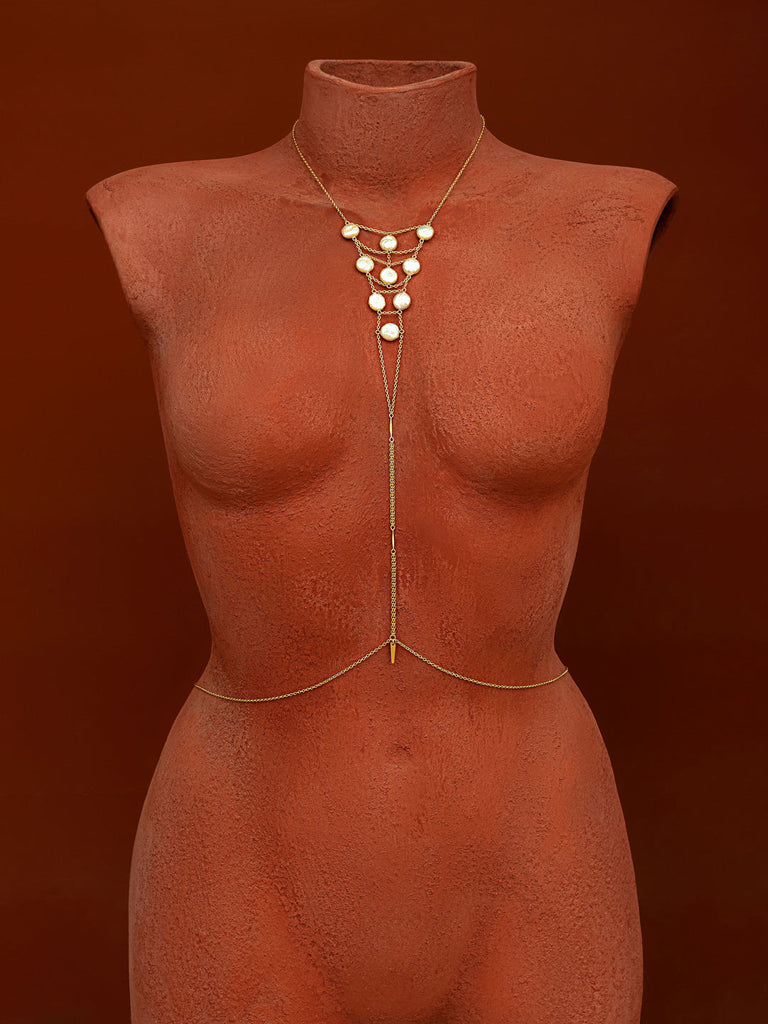 Tree of Life Pearl Body Chain - Goldish
