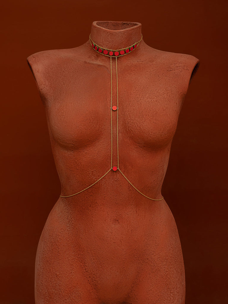 Crown Choker Circle Stone Body Chain - Goldish