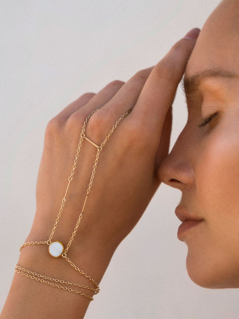Circle Stone Center Point Handchain - Goldish