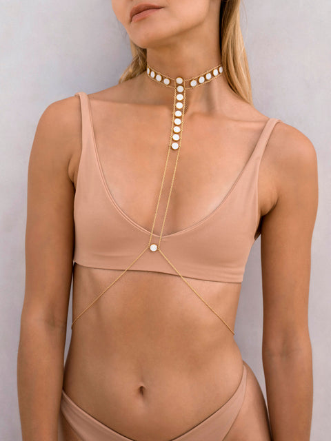 Circle Stone Queen Crown Bodychain - Goldish