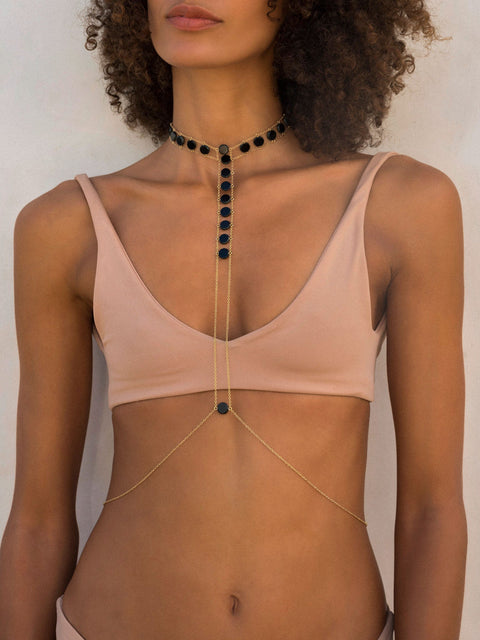 Circle Stone Queen Crown Bodychain - Goldish