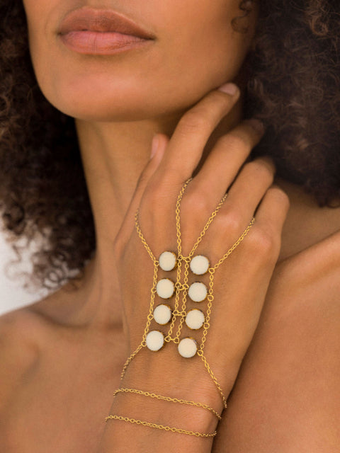 Circle Stone Double Ladders to Bliss Handchain - Goldish