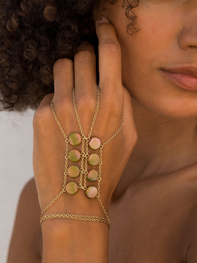 Circle Stone Double Ladders to Bliss Handchain - Goldish